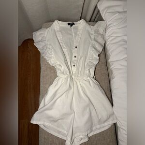 AQUA White Eyelet Lace Ruffle Romper - Size XS - 100% Cotton